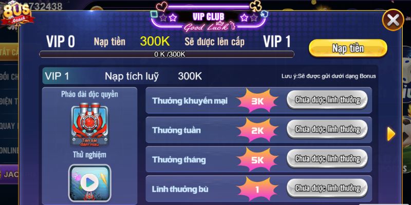 8us 28 Khuyến mãi thưởng vip tại 8US